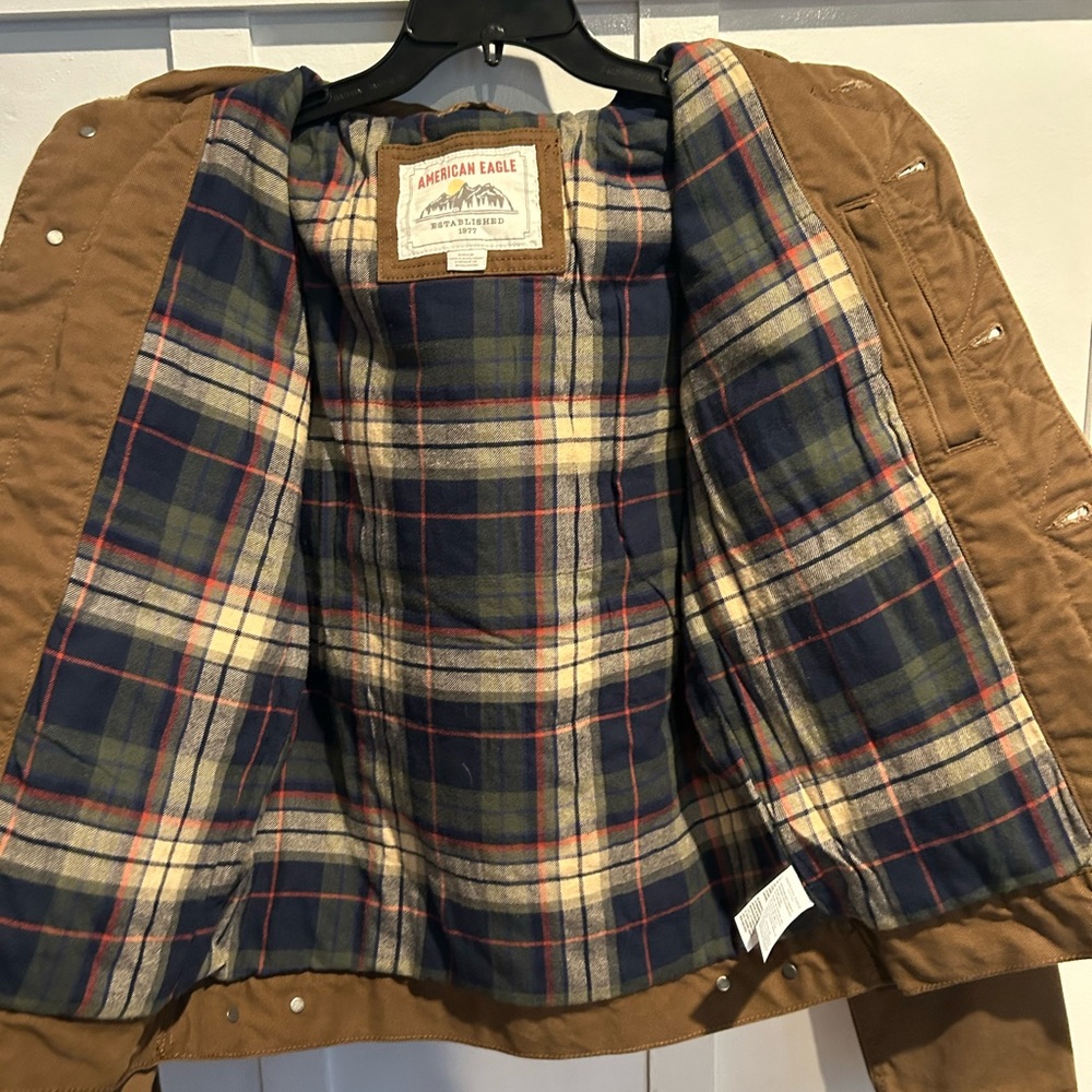 American Eagle Canvas Coat Plaid Lined - Picture 2 of 8
